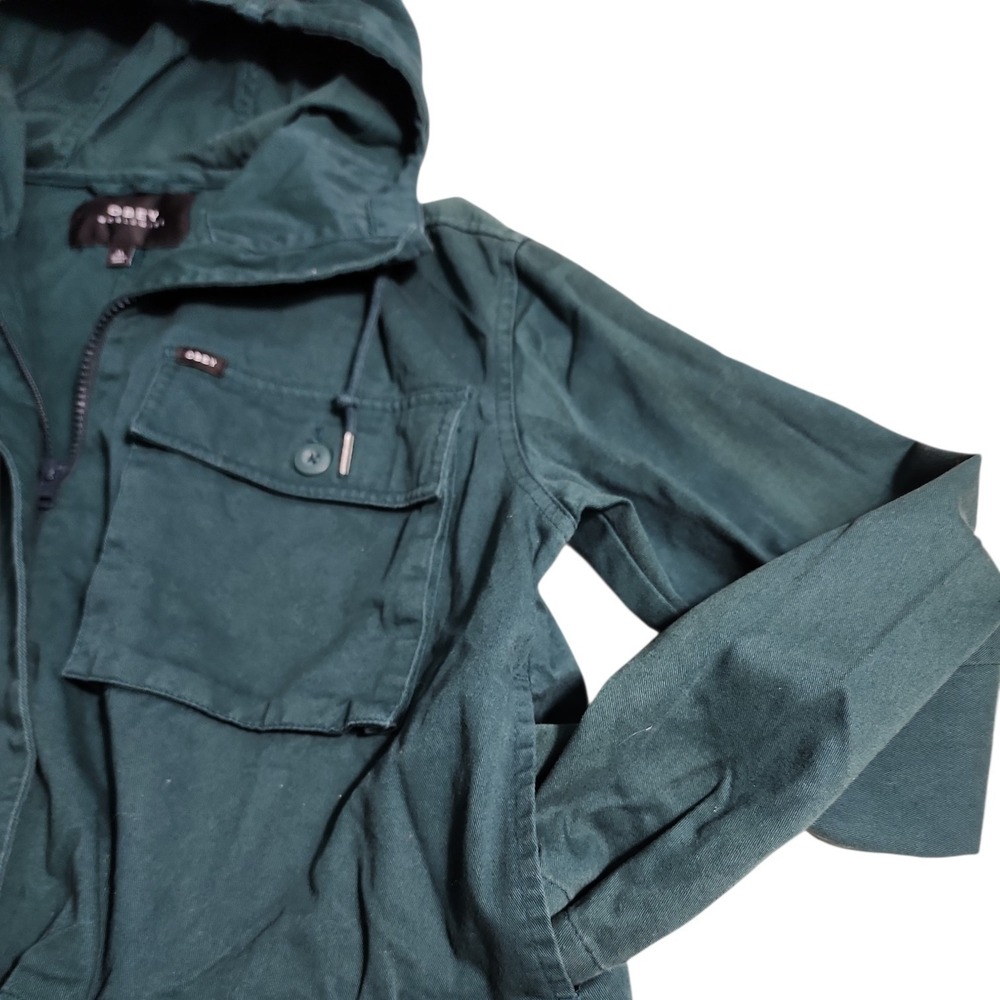 Obey Field Jacket Womens XS Forest Green Cropped Utility Streetwear Skater trend - Picture 8 of 10